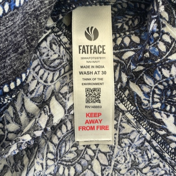 Fat Face Blue Anna Batik Midi Dress Blue White Sleeveless with Pockets 18 Short - Picture 16 of 17